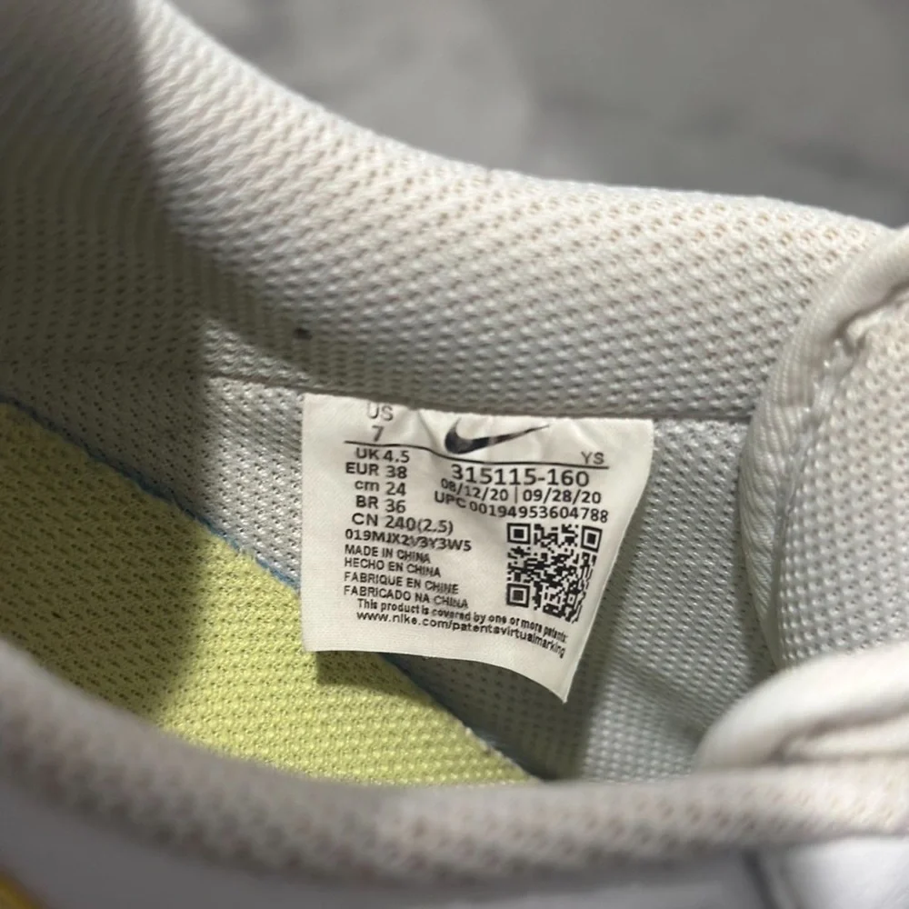 Nike Air Force 1 White and Yellow Shoes